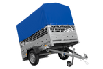 Przyczepka samochodowa 200x125 UNITRAILER GARDEN 201 KIPP z burtami siatkowymi, stelażem H-800 i plandeką szarą
