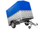 Przyczepka jednoosiowa 200x125 UNITRAILER GARDEN 201 KIPP z burtami BIS, stelażem H-800 i pokrowcem niebieskim