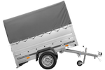 Przyczepka samochodowa 200x125 UNITRAILER GARDEN 201 KIPP z burtami BIS, stelażem H-800 i pokrowcem szarym