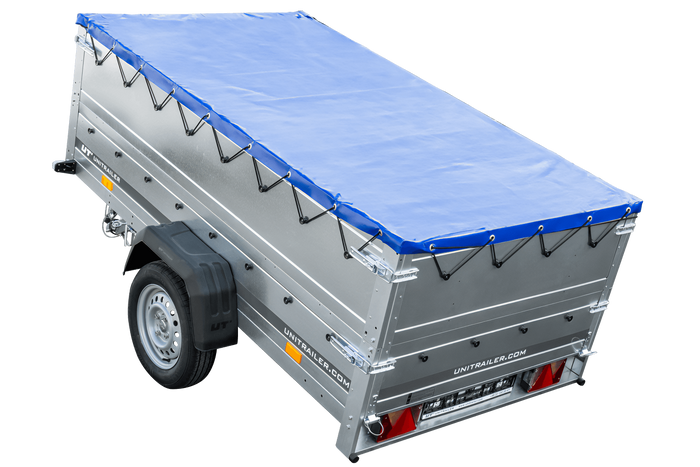 Przyczepka lekka 230x125 UNITRAILER GARDEN 230 KIPP z burtami BIS i plandeką niebieską