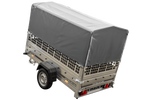 Przyczepka samochodowa 230x125 UNITRAILER GARDEN 230 KIPP z burtami siatkowymi, stelażem H-800 i pokrowcem szarym