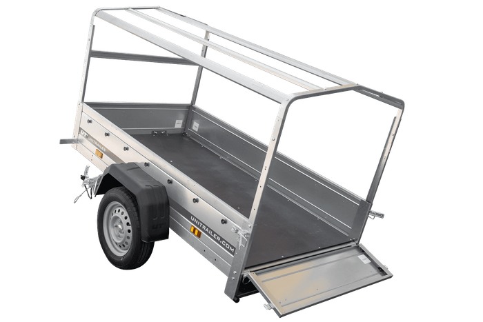 Przyczepka samochodowa 200x106 UNITRAILER GARDEN 200 KIPP ze stelażem H-800 i plandeką szarą
