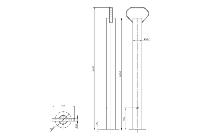 Podpora stała KNOTT KK12581 do przyczepy lawety 150kg 48mm 600mm