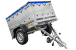 Przyczepka lekka 150x106 UNITRAILER GARDEN 150 KIPP z burtami BIS i pokrowcem niebieskim