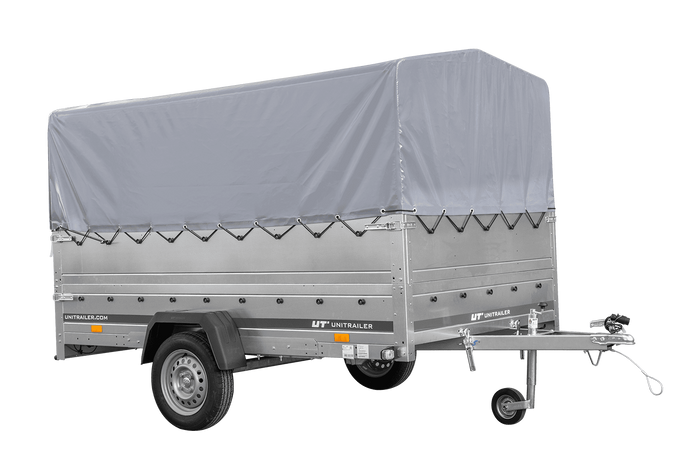 Przyczepka jednoosiowa 264x150 UNITRAILER GARDEN 265 KIPP z burtami BIS, stelażem H-800 i pokrowcem szarym