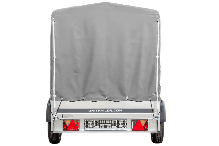 Przyczepka jednoosiowa 230x125 UNITRAILER GARDEN 230 KIPP ze stelażem H-1100 i pokrowcem szarym