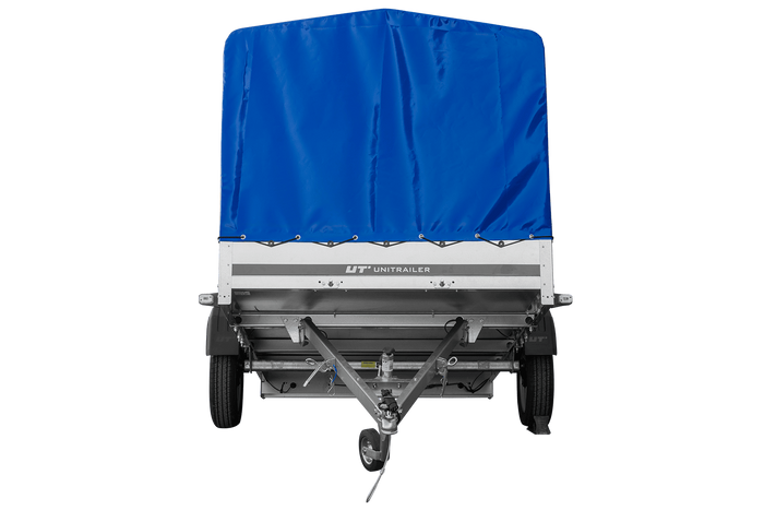 Przyczepka jednoosiowa 264x150 UNITRAILER GARDEN 265 KIPP ze stelażem H-1100 i pokrowcem niebieskim
