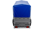 Przyczepka samochodowa 200x106 UNITRAILER GARDEN 200 KIPP z burtami BIS, stelażem H-800 i pokrowcem niebieskim