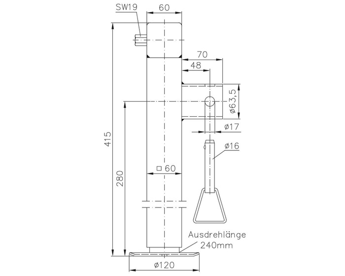 Podpora wysuwana korbowa WINTERHOFF SF60-19-280 do przyczepy lawety 1300kg 415-655mm